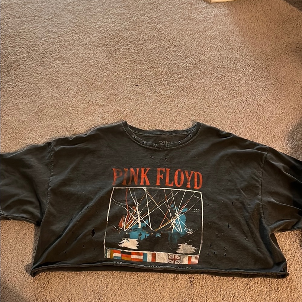 Vintage Pink Floyd Charcoal Grey Crop Top with Red and Blue Accents
